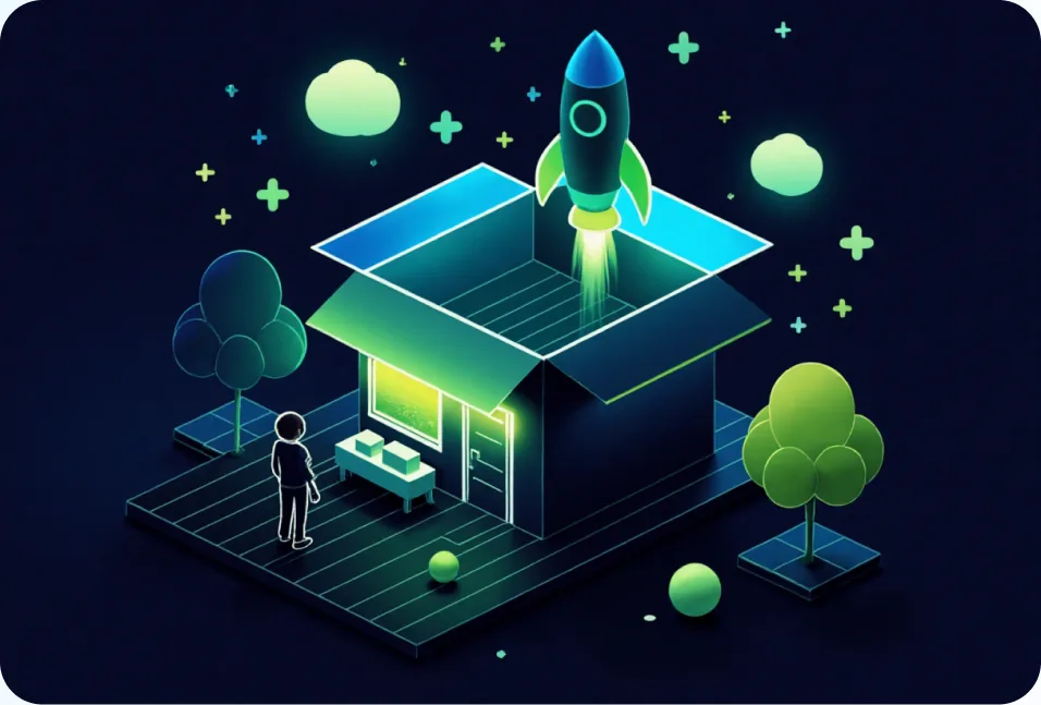 Illustration of a Shopify store launching