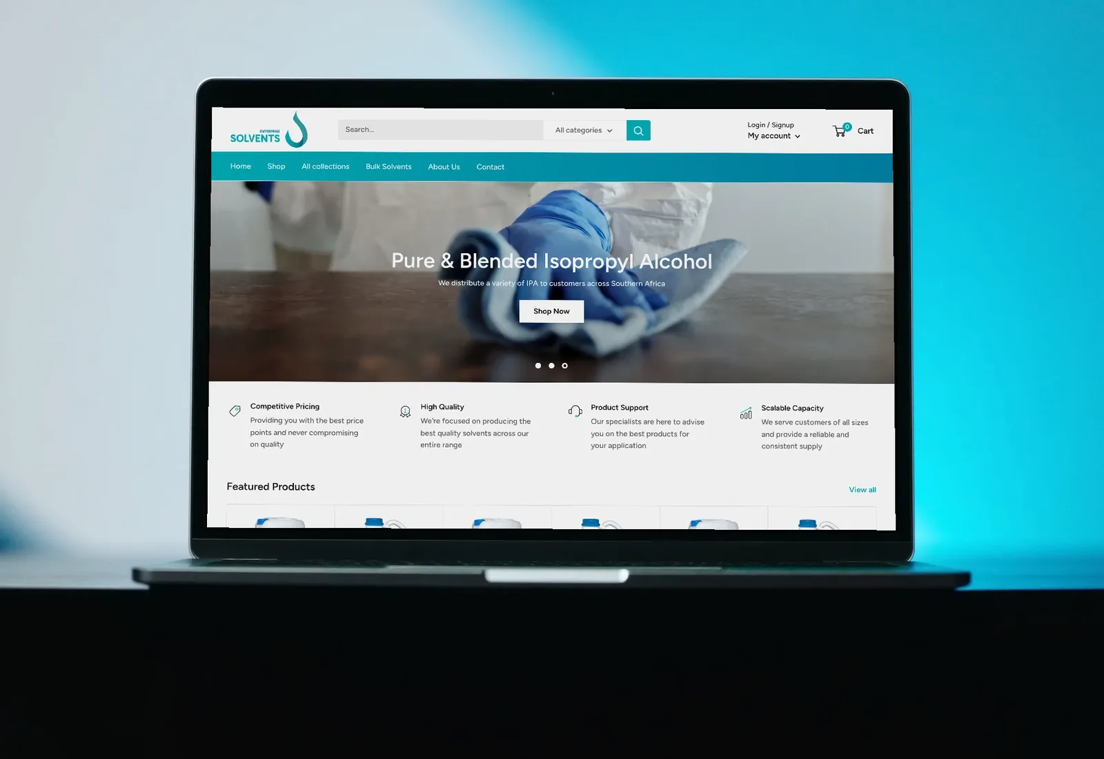 Enterprise Solvents Shopify store shown on a laptop — designed and developed by Shopify Lab