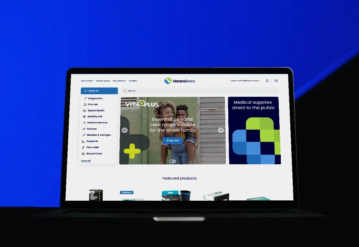 MzansiMed Shopify store shown on a laptop — designed and developed by Shopify Lab
